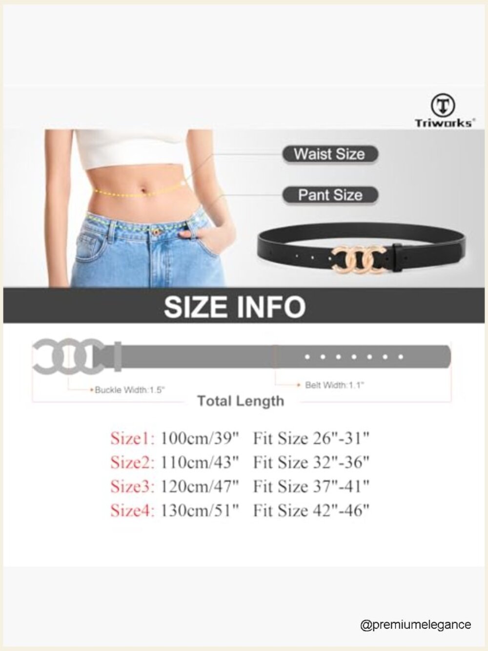 3 Pack Faux Leather Belts for Women - Adjustable Waist Belt with Gold Buckle - Picture 6 of 7